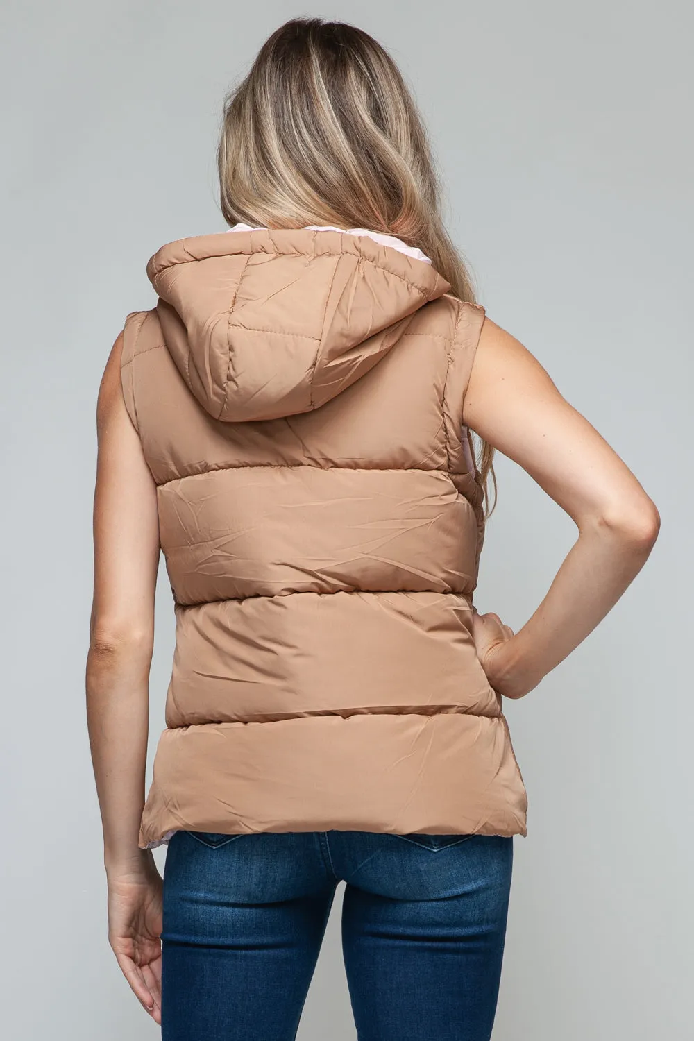 Snap and Zip Closure Hooded Vest | Camel