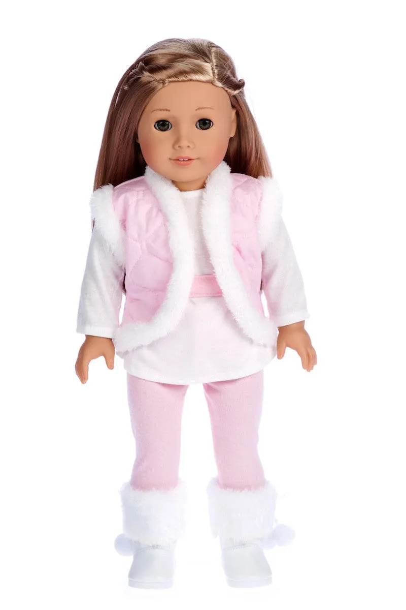 Snowflake - Clothes for 18 inch Doll - 4 Piece Outfit - Leggings, Long Sleeve Tunic, Vest and Boots