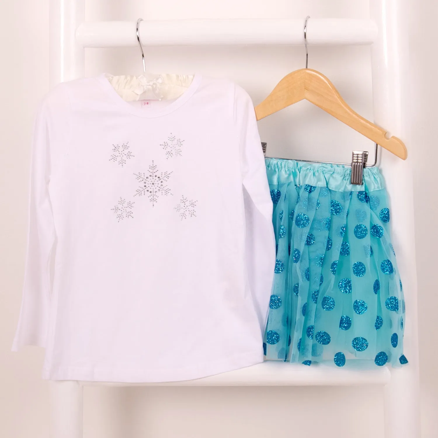 Snowflake Diamante Long or Short Sleeve White T Shirt