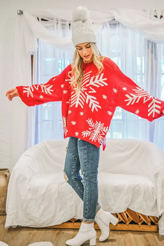 Snowflake Pattern Holiday Knit Sweater