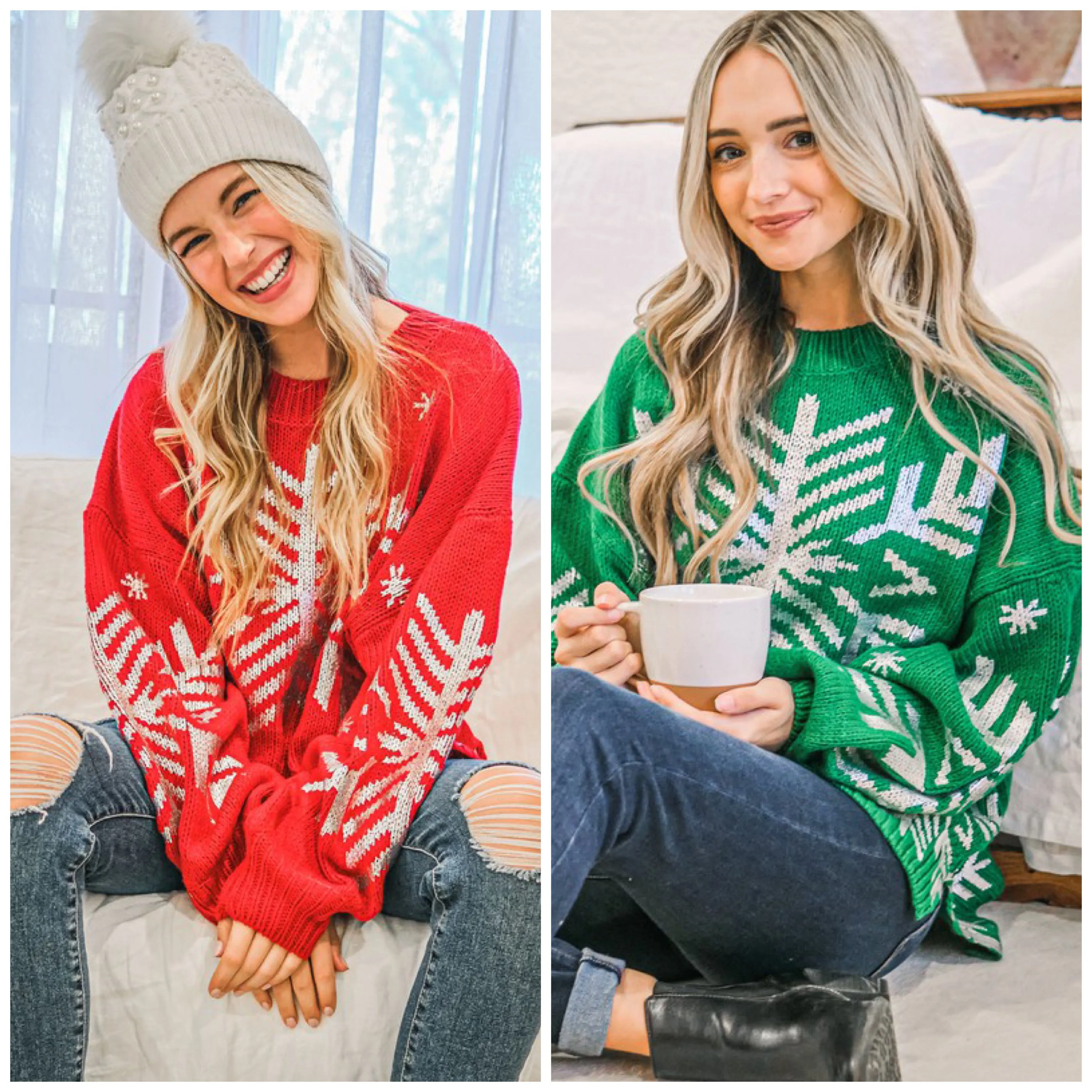 Snowflake Pattern Holiday Knit Sweater