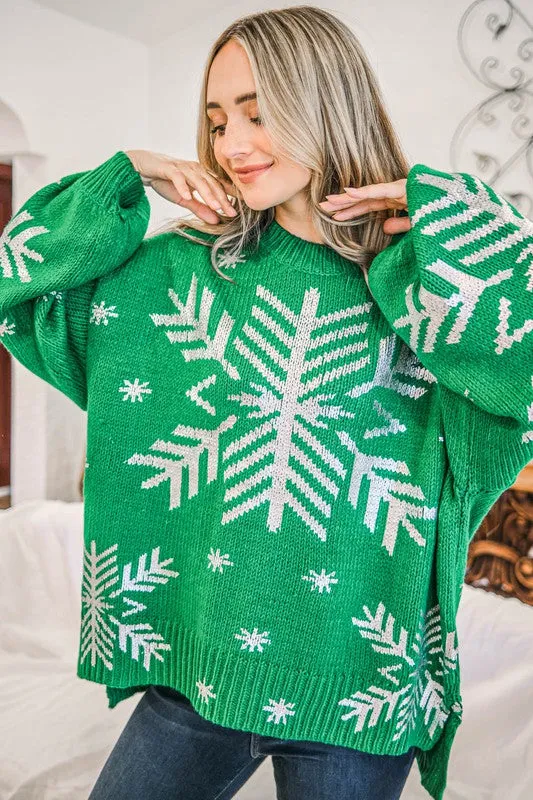 Snowflake Pattern Holiday Knit Sweater