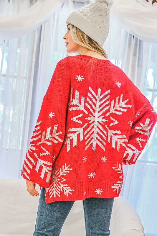 Snowflake Pattern Holiday Knit Sweater