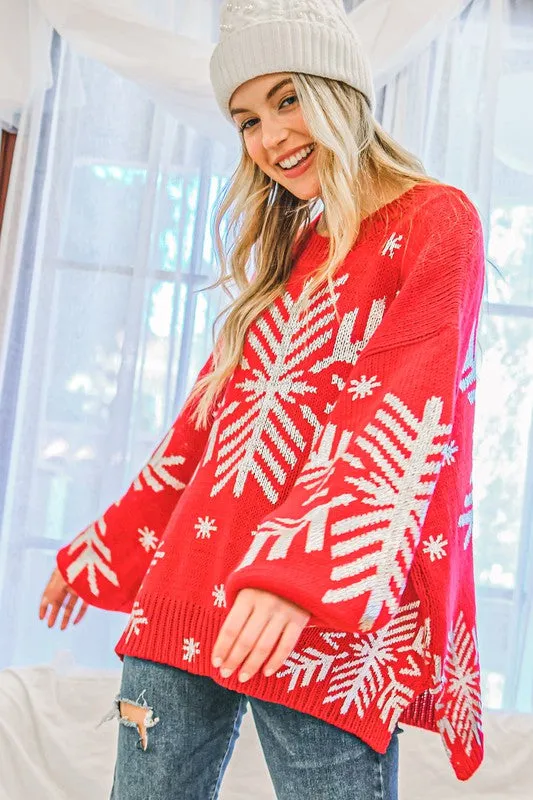 Snowflake Pattern Holiday Knit Sweater