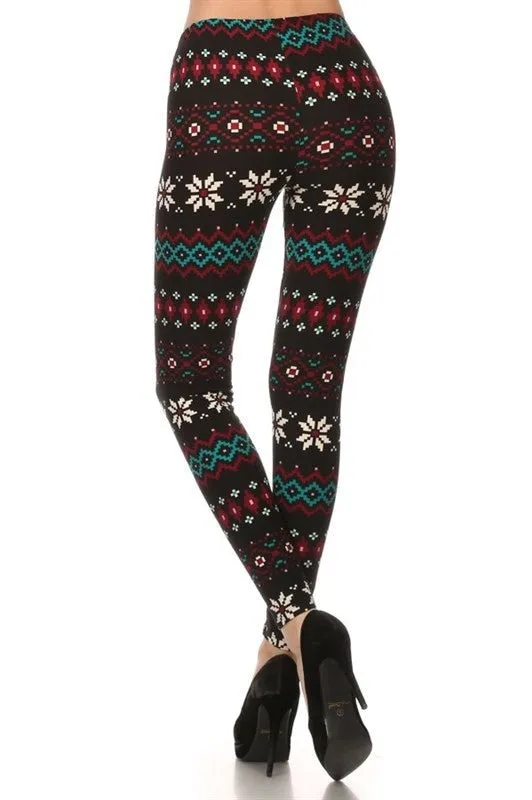 Snowflake Sweater Buttery Leggings Black/ Burgundy