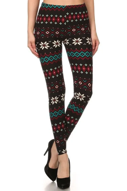 Snowflake Sweater Buttery Leggings Black/ Burgundy