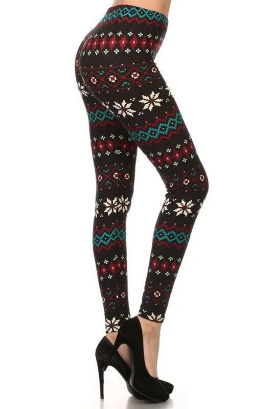 Snowflake Sweater Buttery Leggings Black/ Burgundy