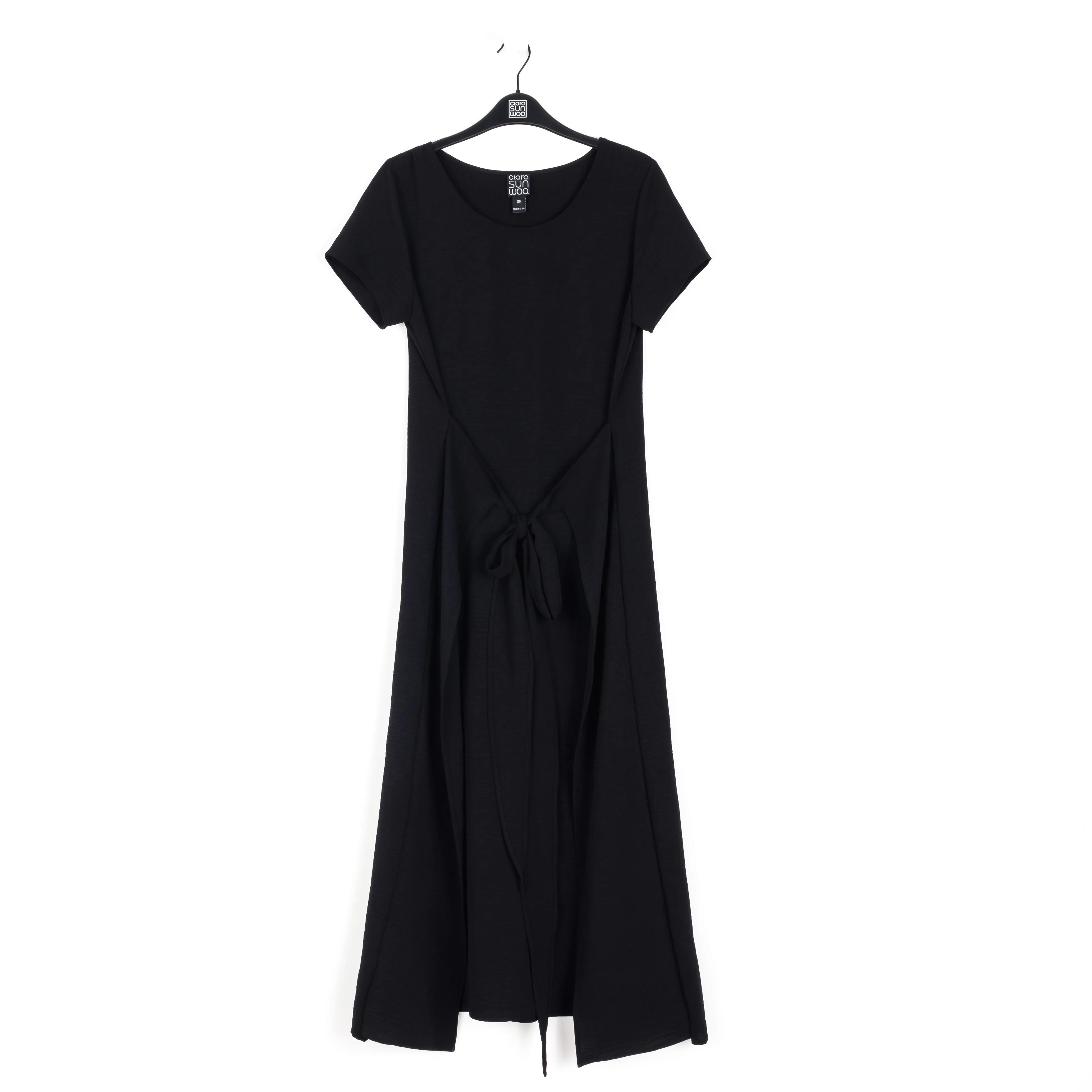 Soft Textured Rayon - Wrap Overlay Center Tie Midi Dress - Black - Final Sale!