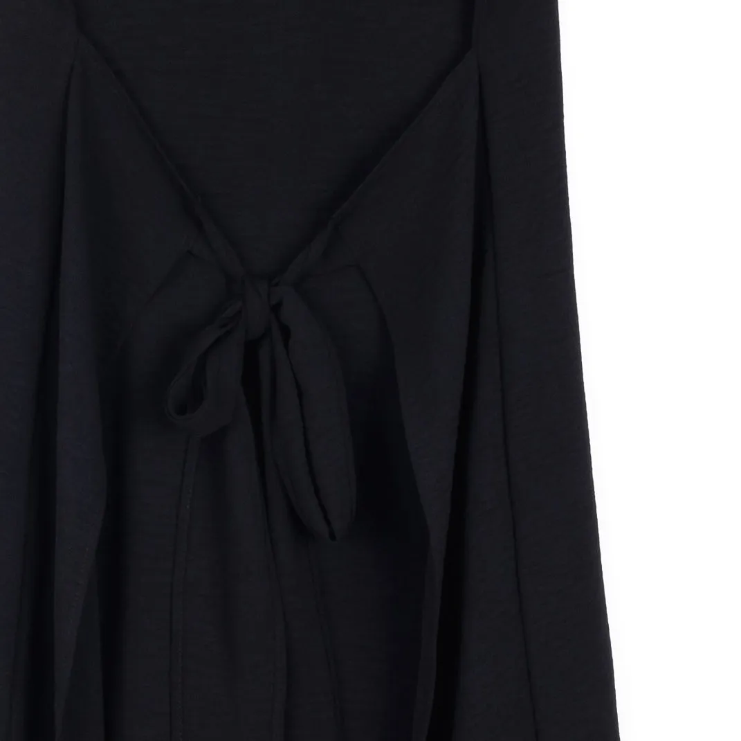 Soft Textured Rayon - Wrap Overlay Center Tie Midi Dress - Black - Final Sale!