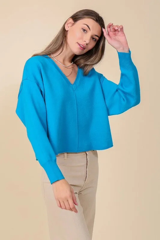 Solid Drop Shoulder V-Neck Top