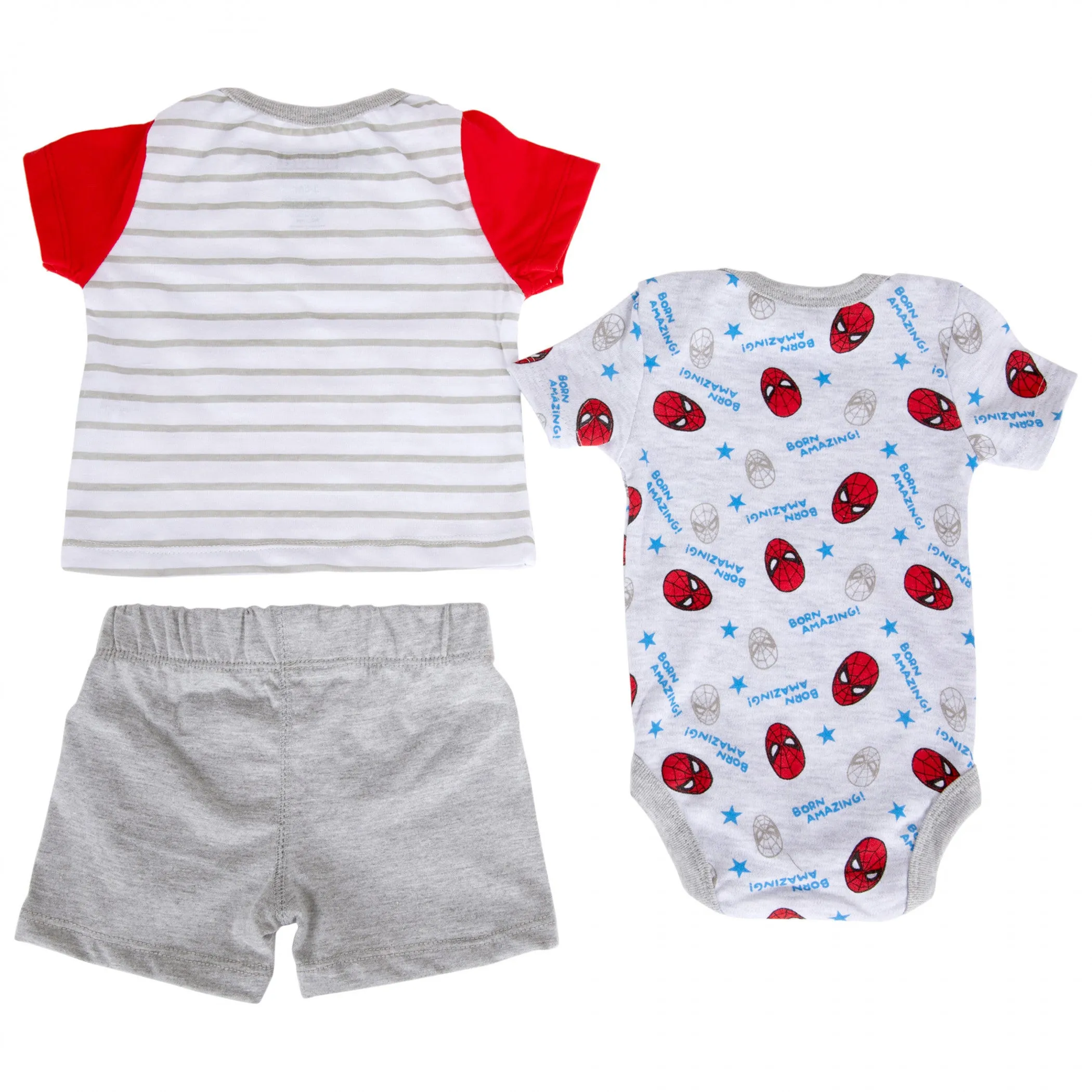 Spider-Man Born Amazing Infant 3-Piece Shirt, Shorts, and Bodysuit Set