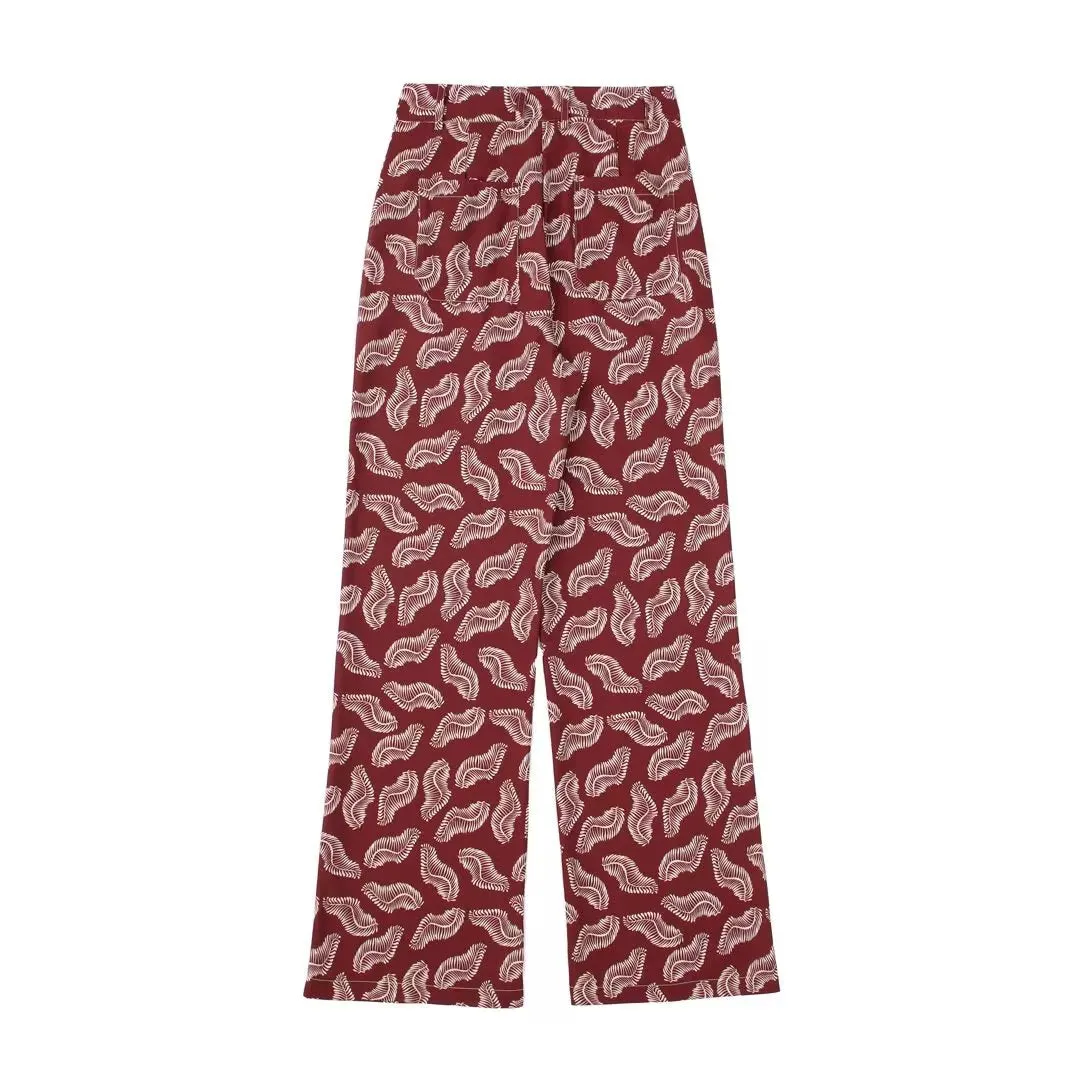 Spring Summer Women Geometric Abstract Print Casual Straight-Leg Trousers