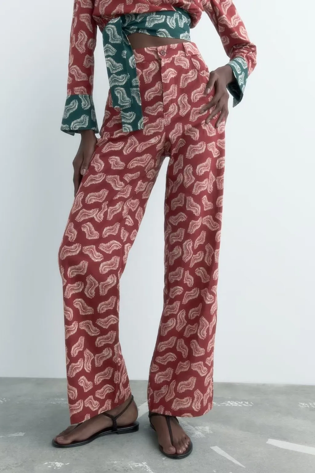 Spring Summer Women Geometric Abstract Print Casual Straight-Leg Trousers