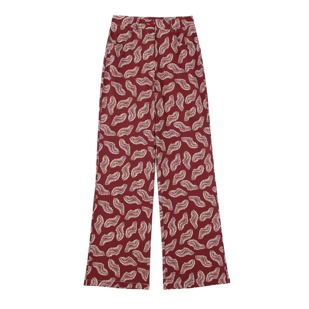 Spring Summer Women Geometric Abstract Print Casual Straight-Leg Trousers