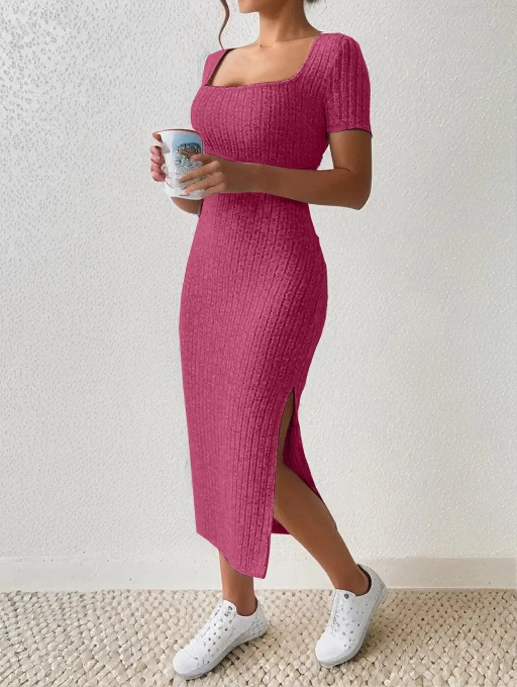 Square Neck Knit Dress: Elegant & Comfortable Women's Summer Fashion