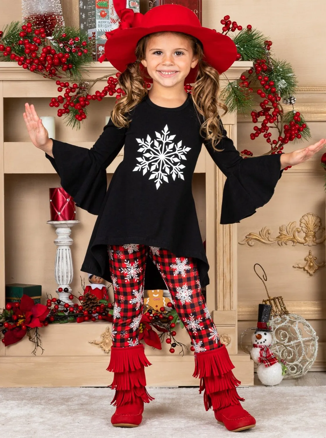 Sweet Snowflake Plaid Legging Set