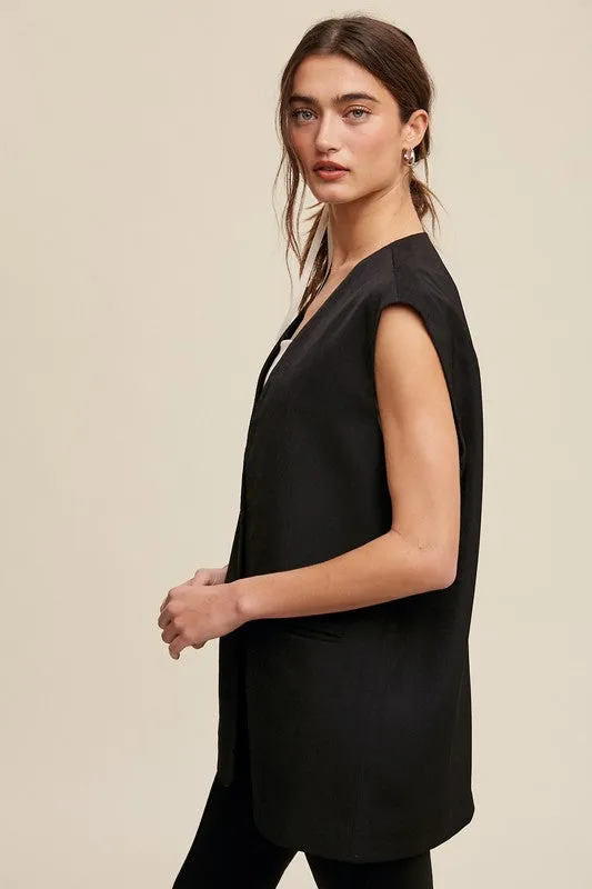 Tailored Oversized Long Vest - Black