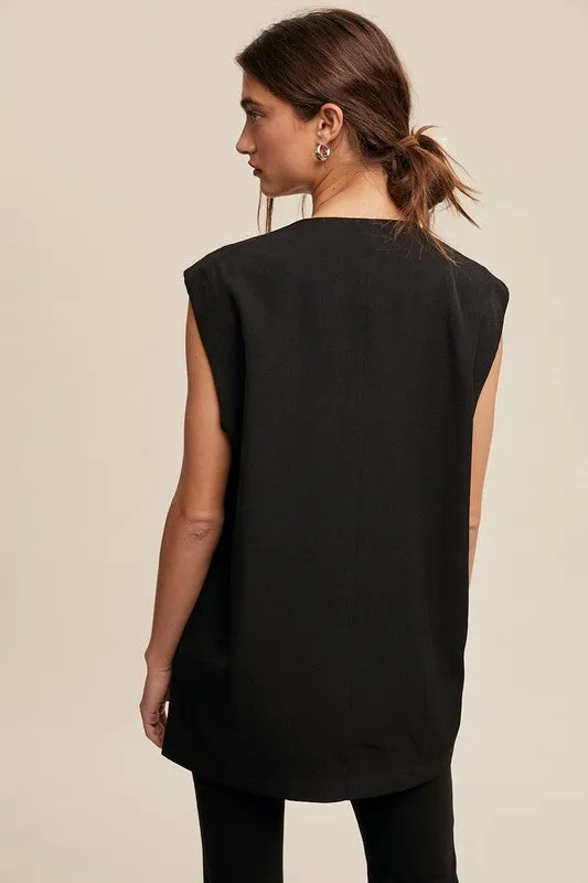 Tailored Oversized Long Vest - Black