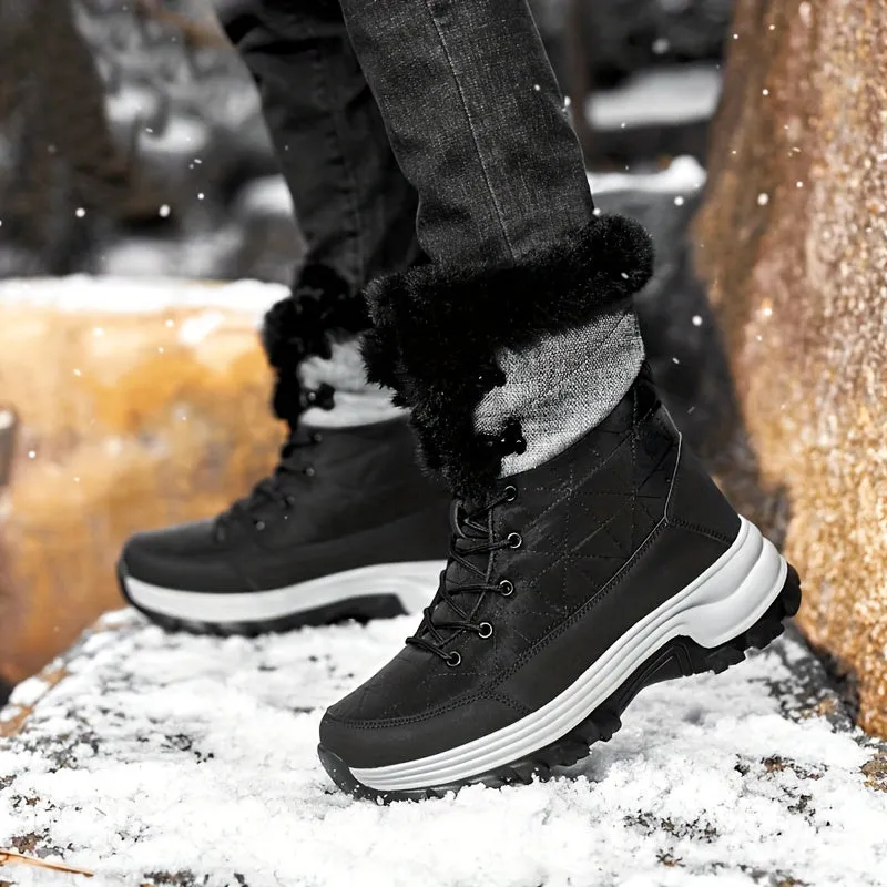 Thermal Insulated Slip-Resistant Snow Boots for Men - Windproof Mid Calf Hiking Boots with Faux Fur Lining for Winter Outdoor Activities - Waterproof and Breathable Design for Cold Weather