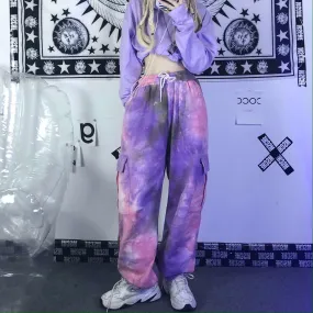 Tie Dye Elastic Waist Oversized Pants With Pockets