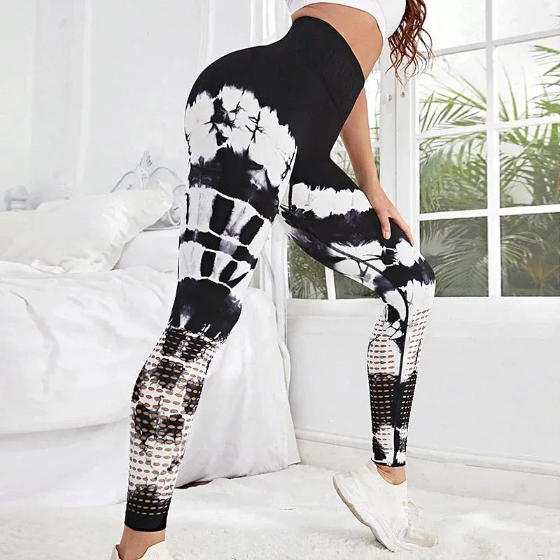 Tie Dyed High Waist Fitness Gym Legging with Hollow Out Design