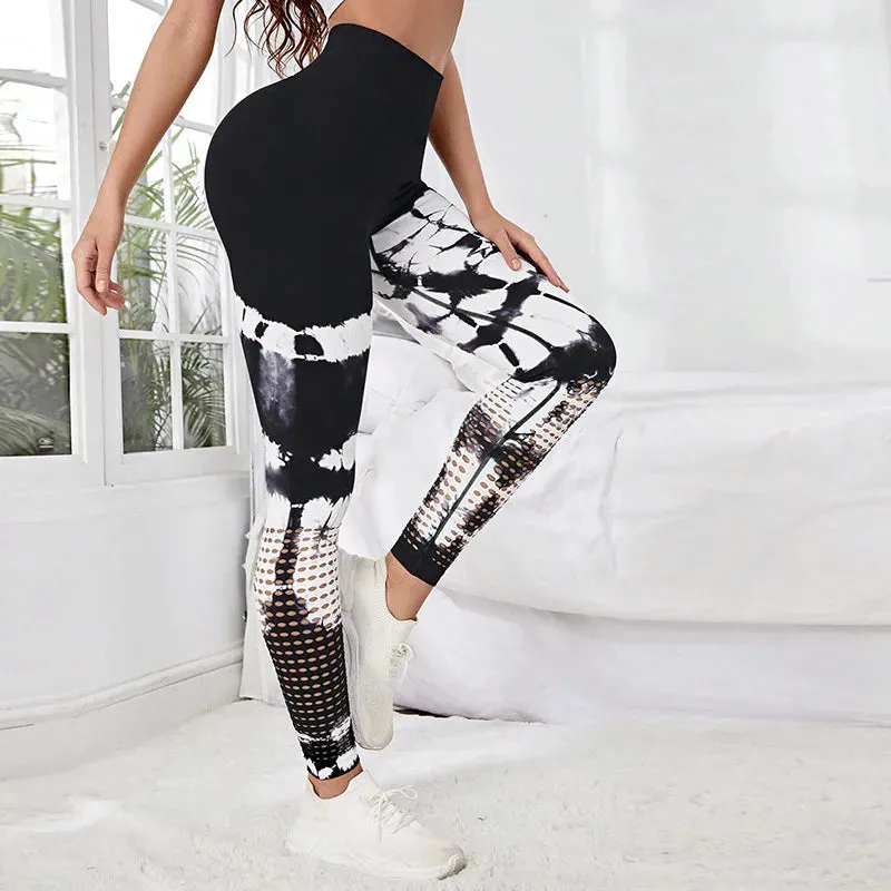 Tie Dyed High Waist Fitness Gym Legging with Hollow Out Design