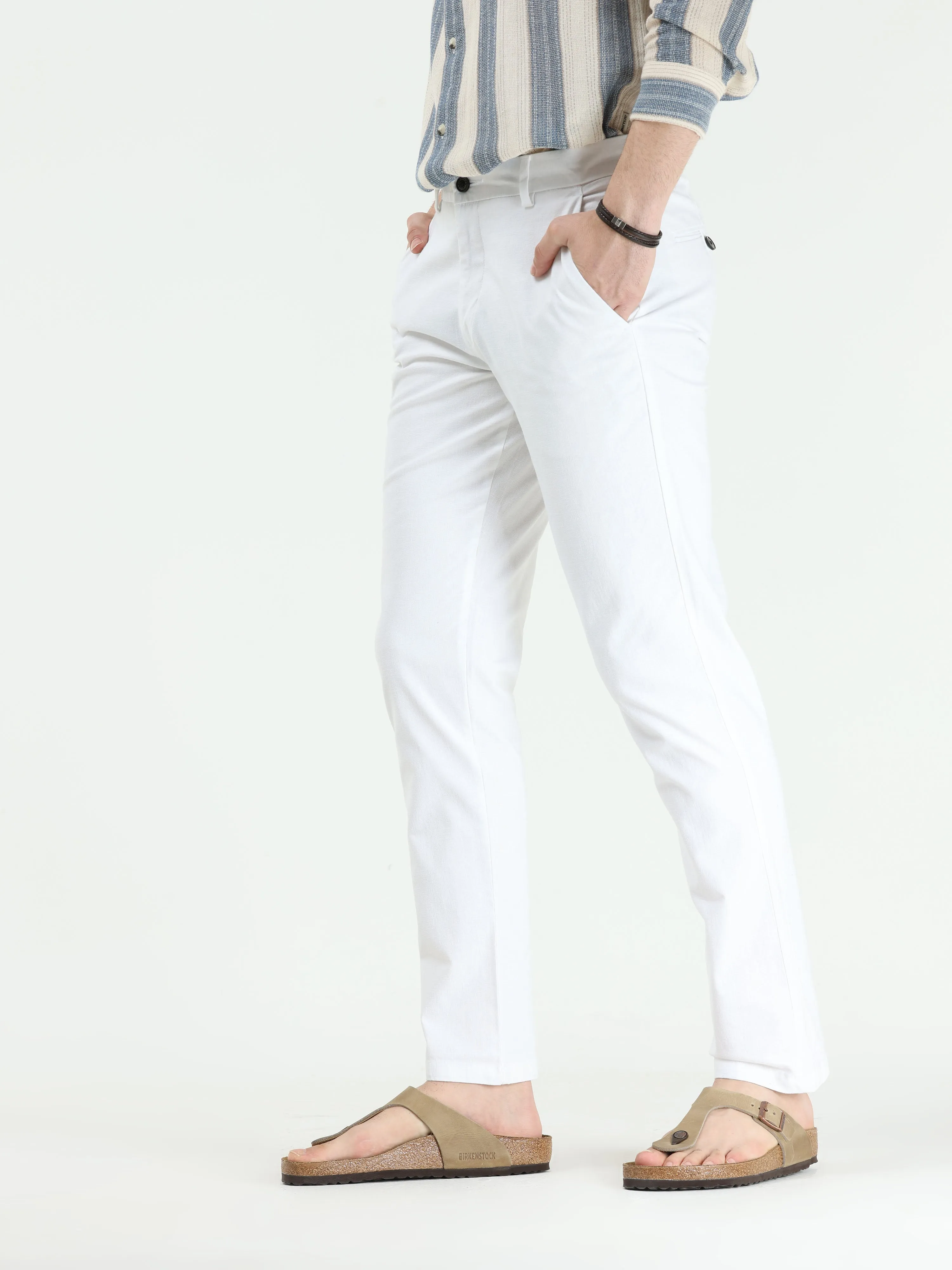 Timeless Cotton White Linen Chino