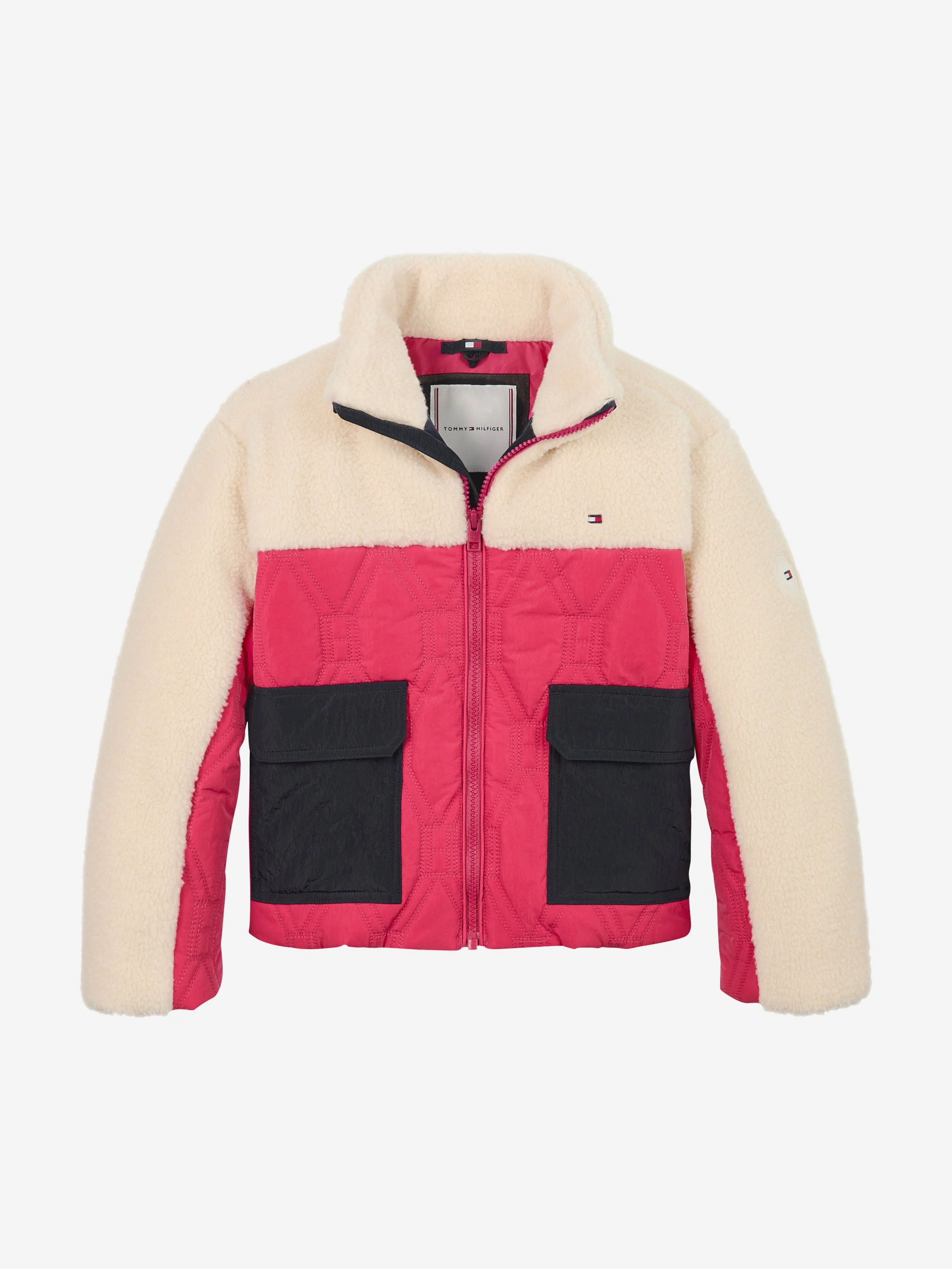 Tommy Hilfiger Girls Flag Quilted Teddy Jacket in Multicolour