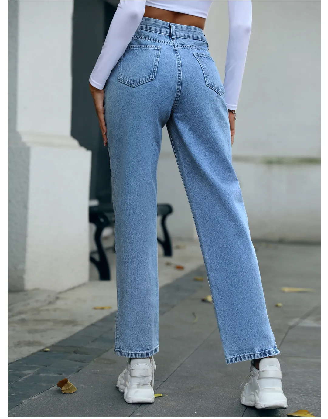 Trendy Denim Trousers Women Straight Simple High Waist Trousers