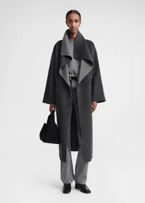 Two-tone signature wool cashmere coat dark grey melange