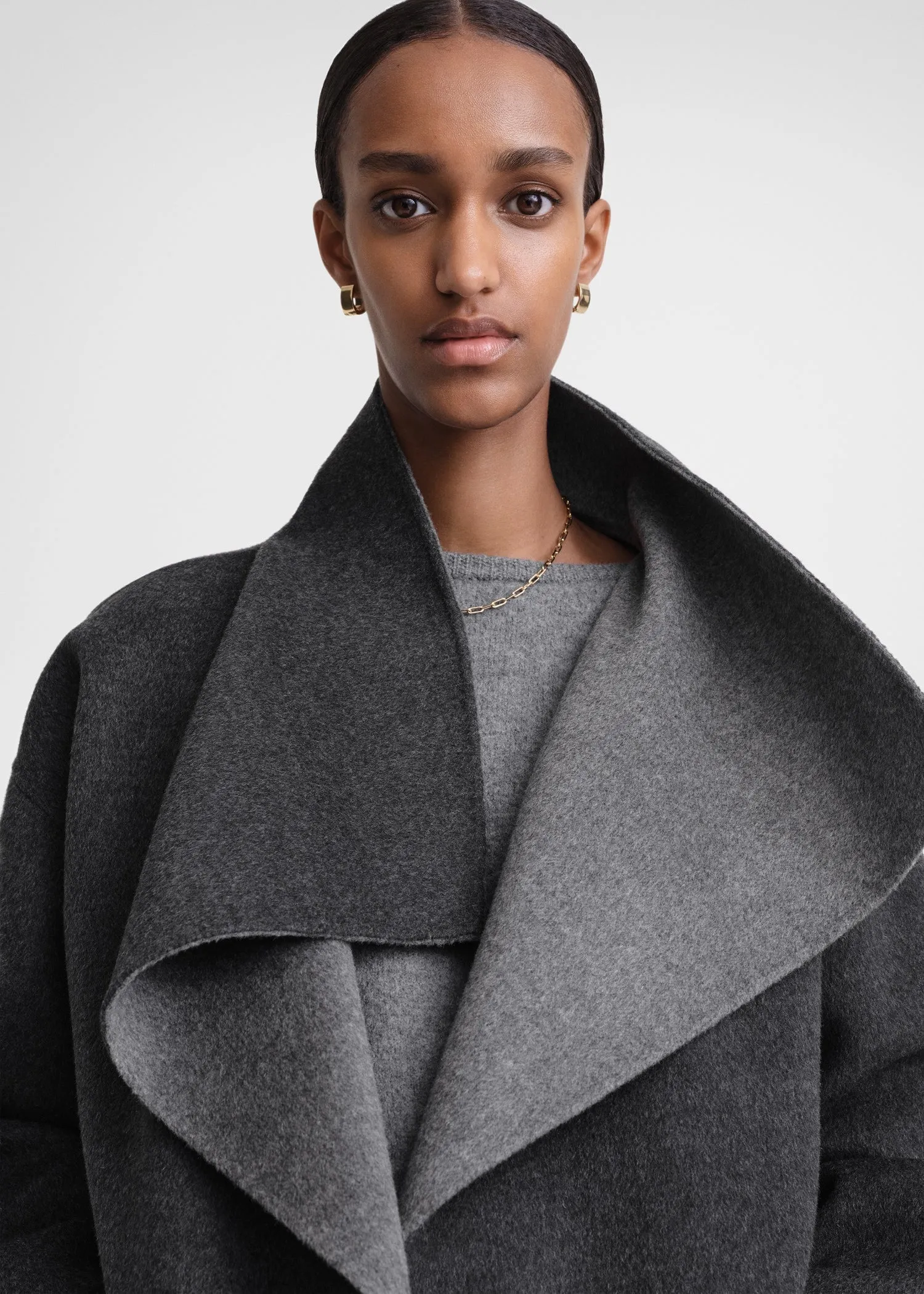 Two-tone signature wool cashmere coat dark grey melange