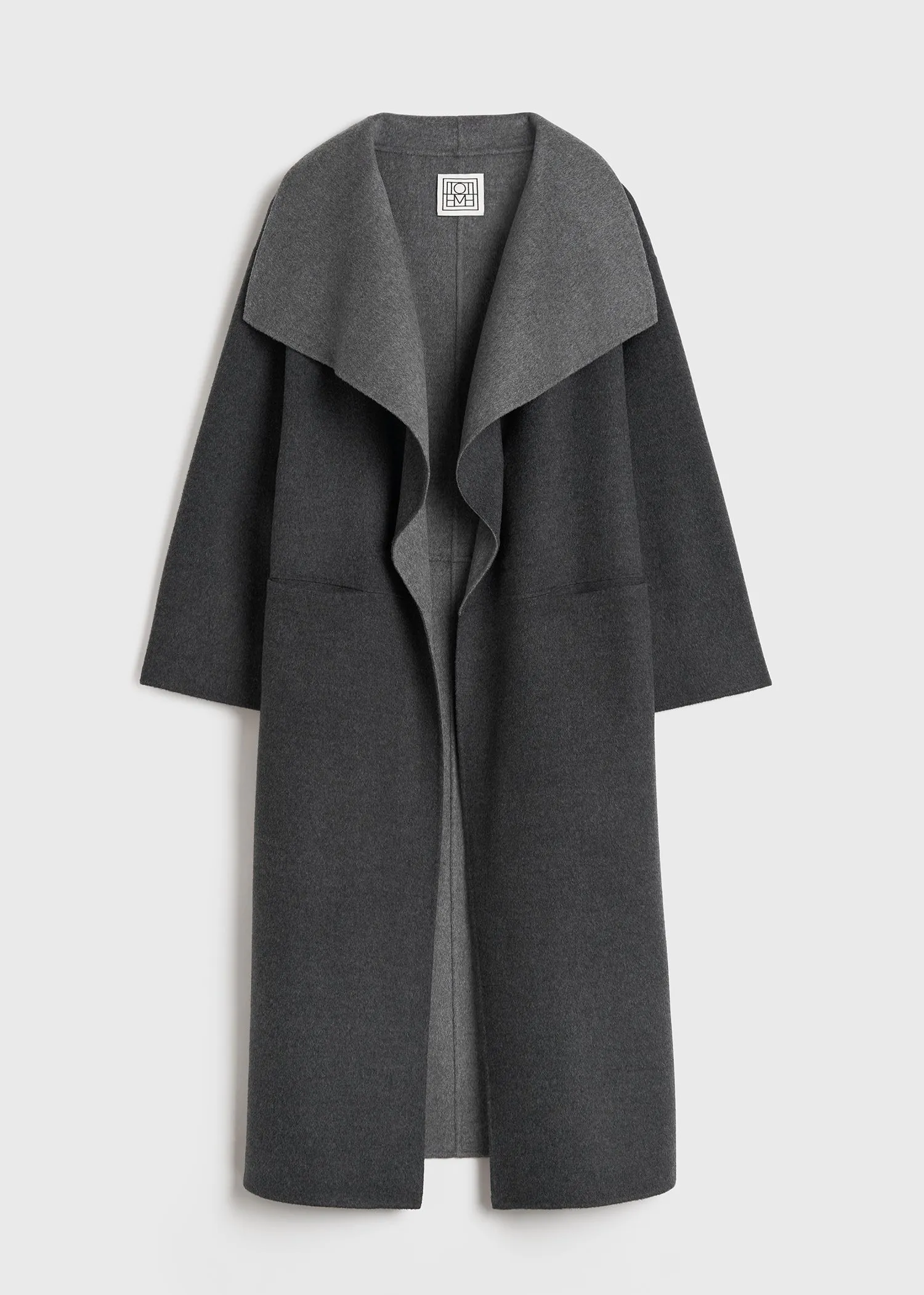 Two-tone signature wool cashmere coat dark grey melange