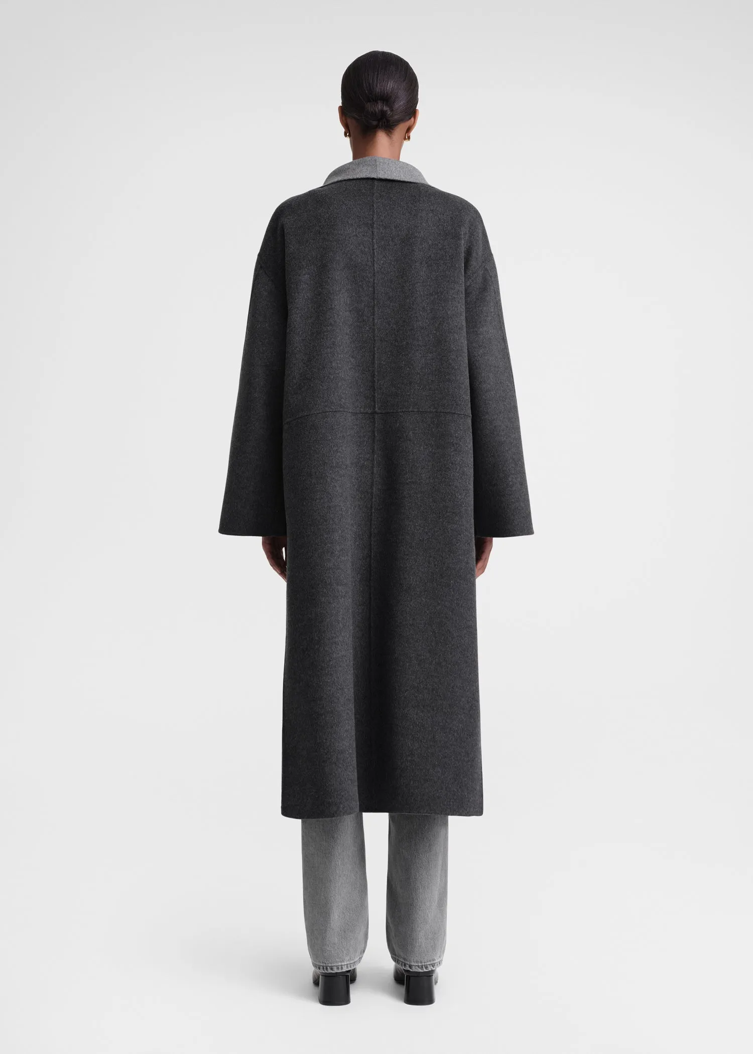 Two-tone signature wool cashmere coat dark grey melange