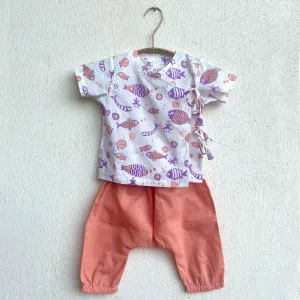 UNISEX ORGANIC KOI PEACH PRINT  ANGRAKHA TOP    PANTS