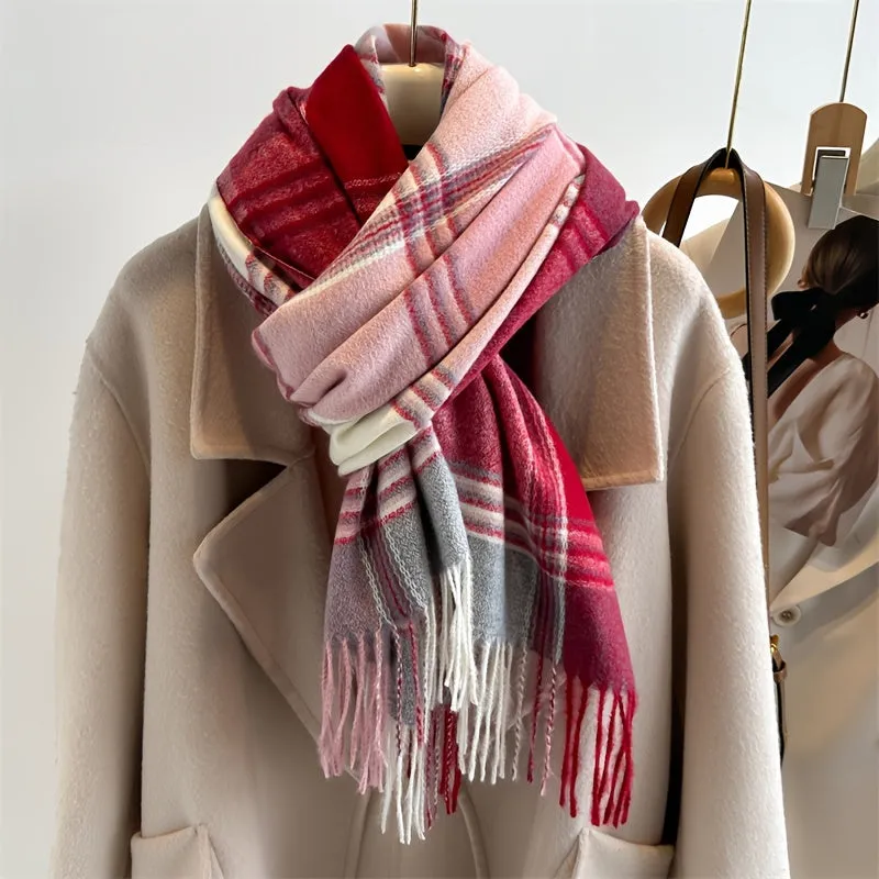 Unisex Warm Plaid Scarf – Yarn-Dyed, Windproof, and Cozy Imitation Cashmere Shawl for Autumn and Winter Elegance