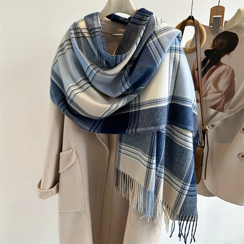 Unisex Warm Plaid Scarf – Yarn-Dyed, Windproof, and Cozy Imitation Cashmere Shawl for Autumn and Winter Elegance