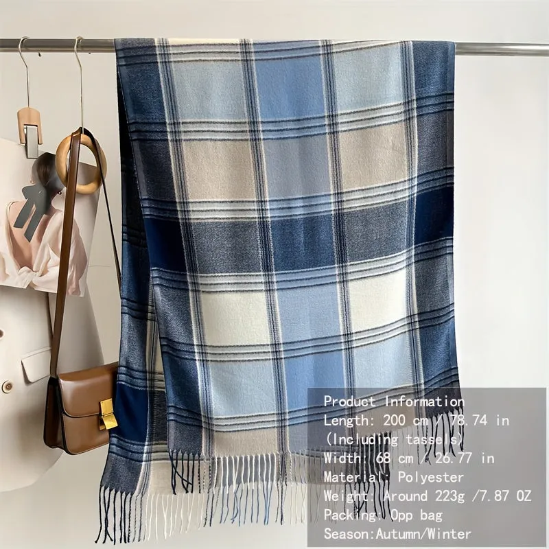 Unisex Warm Plaid Scarf – Yarn-Dyed, Windproof, and Cozy Imitation Cashmere Shawl for Autumn and Winter Elegance