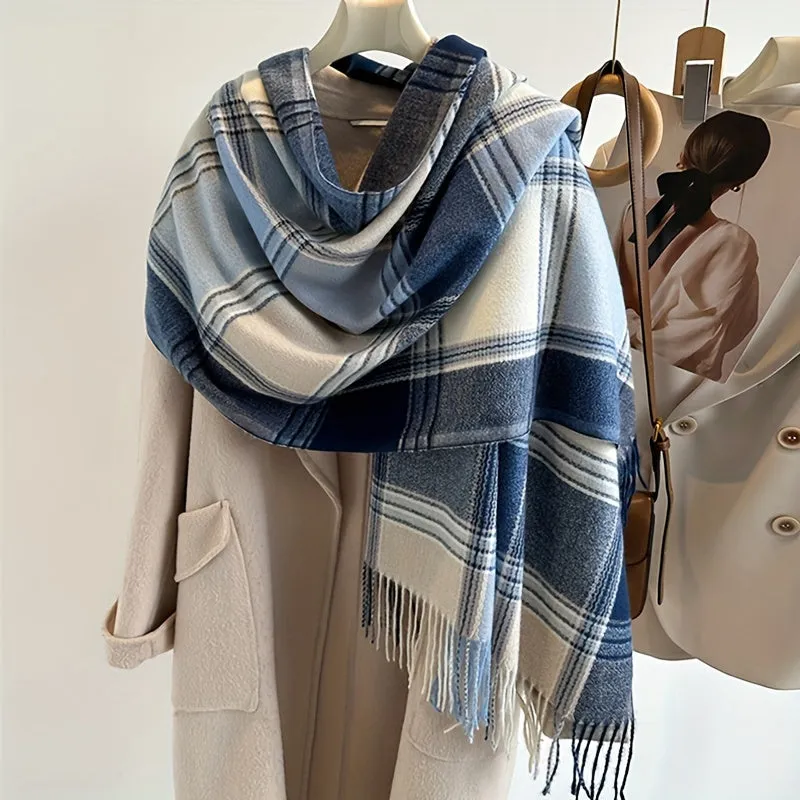 Unisex Warm Plaid Scarf – Yarn-Dyed, Windproof, and Cozy Imitation Cashmere Shawl for Autumn and Winter Elegance