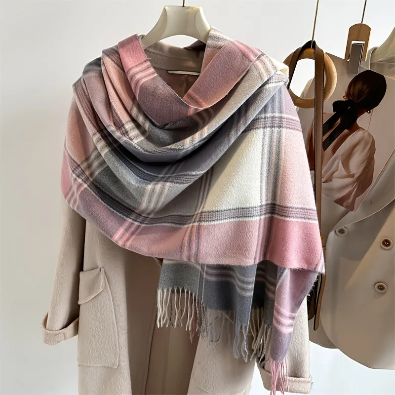 Unisex Warm Plaid Scarf – Yarn-Dyed, Windproof, and Cozy Imitation Cashmere Shawl for Autumn and Winter Elegance