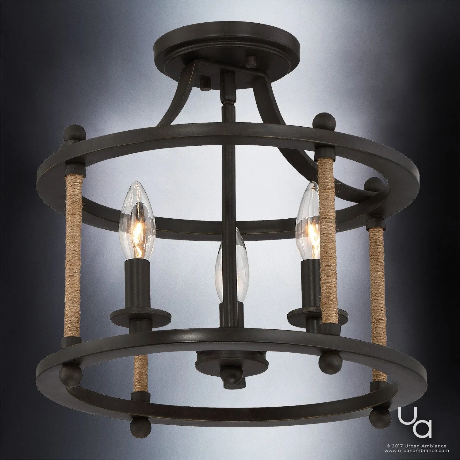 UQL2310 Rustic Semi-Flush Ceiling Light, 13"H x 13"W, Royal Bronze Finish, Minneapolis Collection