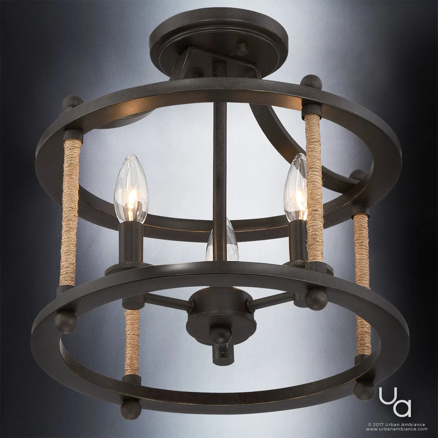 UQL2310 Rustic Semi-Flush Ceiling Light, 13"H x 13"W, Royal Bronze Finish, Minneapolis Collection