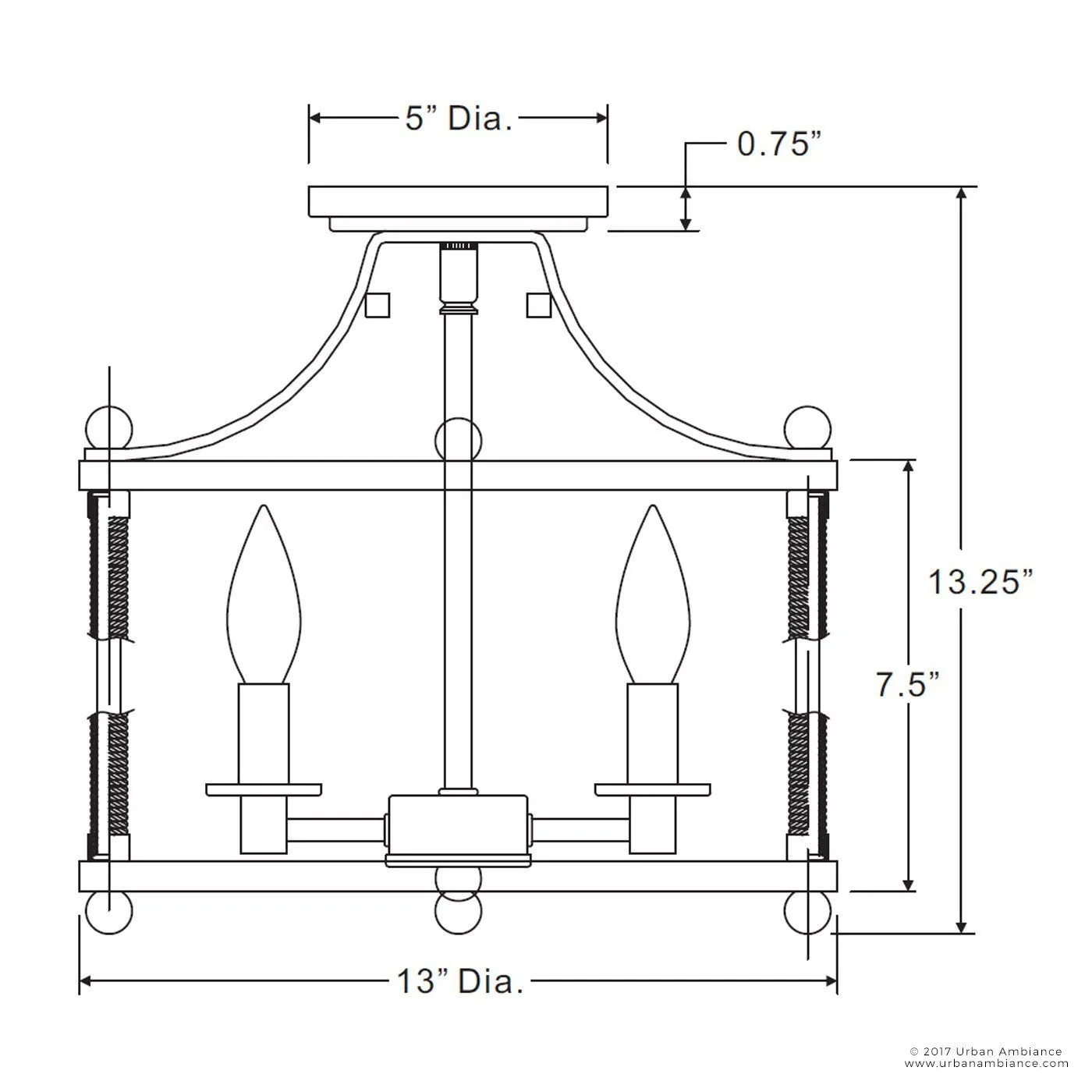 UQL2310 Rustic Semi-Flush Ceiling Light, 13"H x 13"W, Royal Bronze Finish, Minneapolis Collection