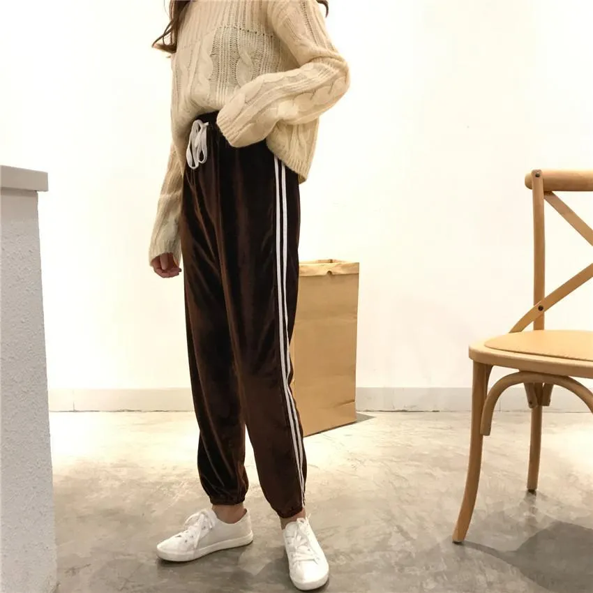 Velvet Side Double White Stripe Oversized Pants