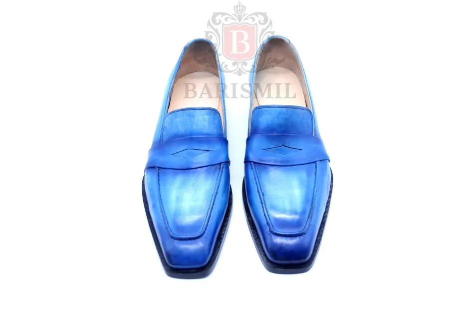 Venice - Blue Patina Leather Penny Loafers