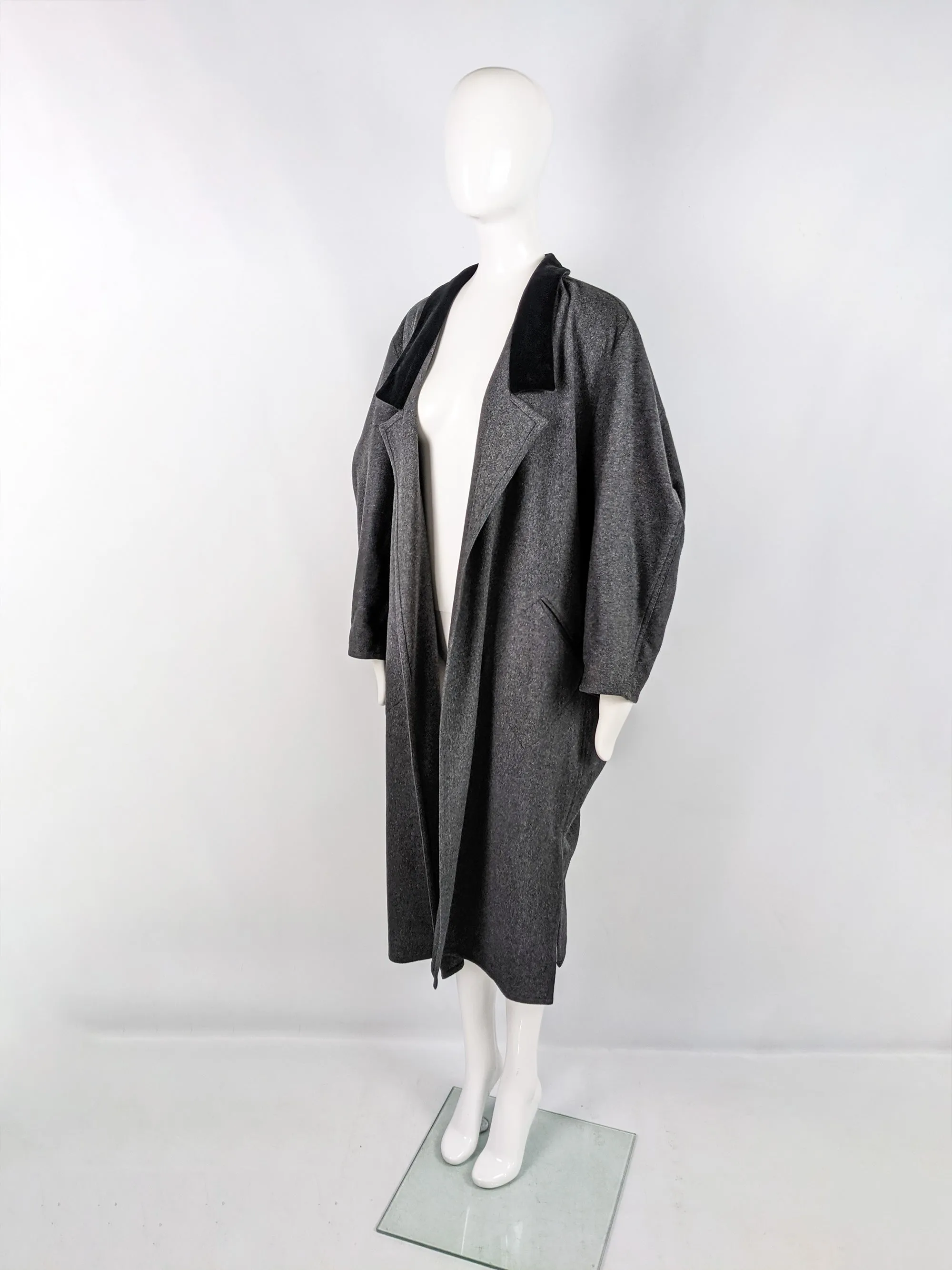 Vintage Grey Sculptural Wool Extreme Batwing Coat, 1980s