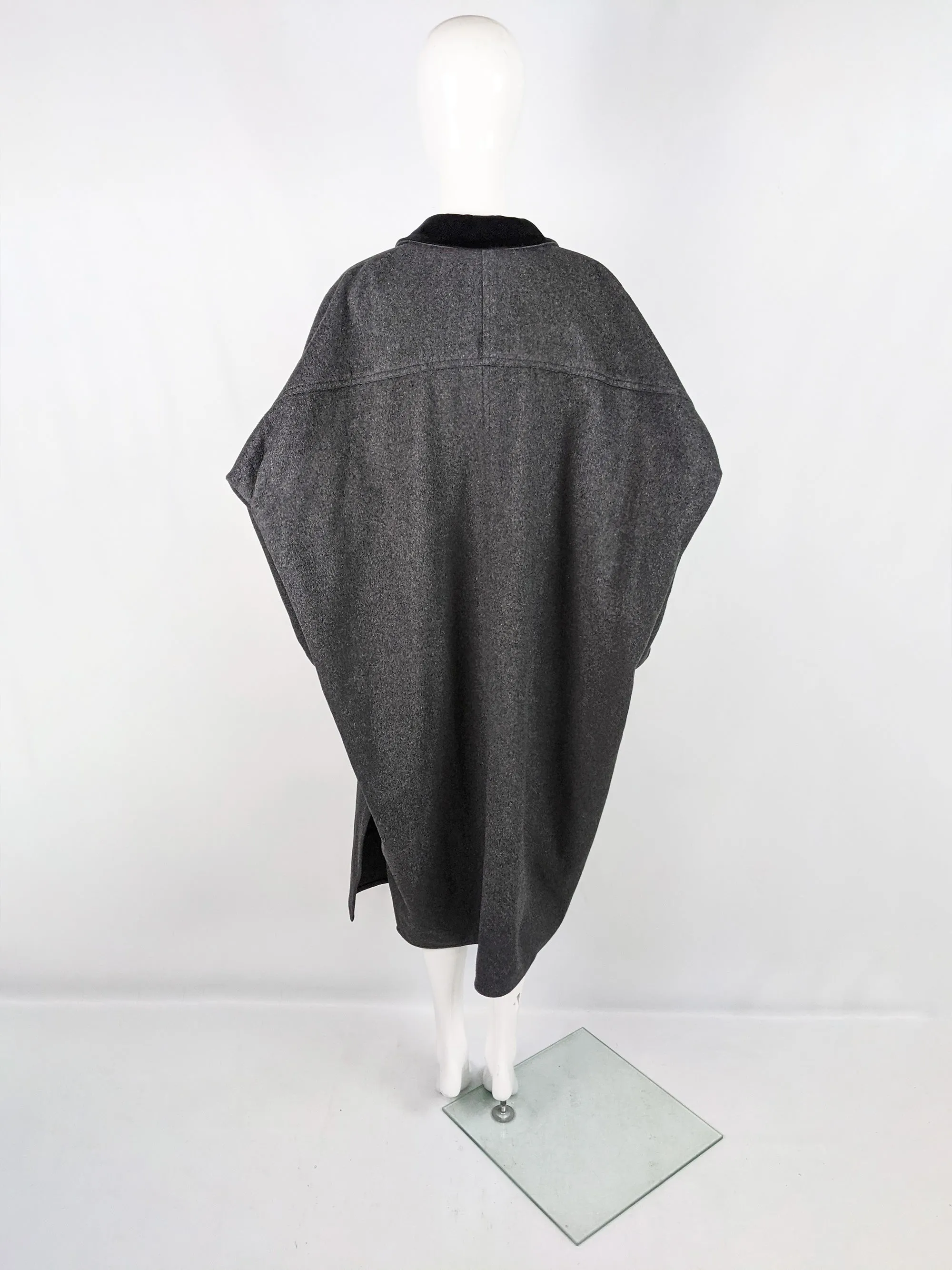 Vintage Grey Sculptural Wool Extreme Batwing Coat, 1980s