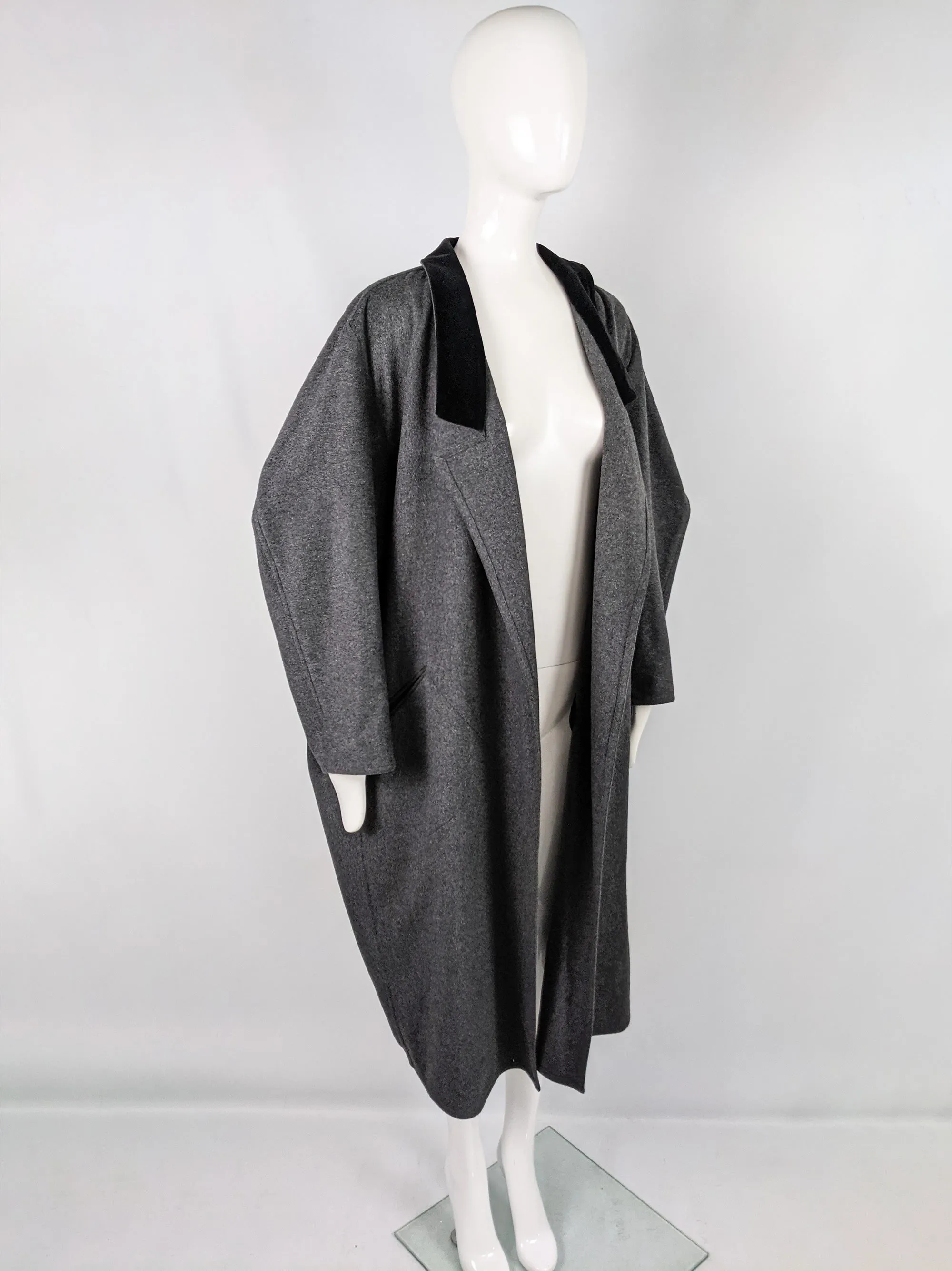 Vintage Grey Sculptural Wool Extreme Batwing Coat, 1980s