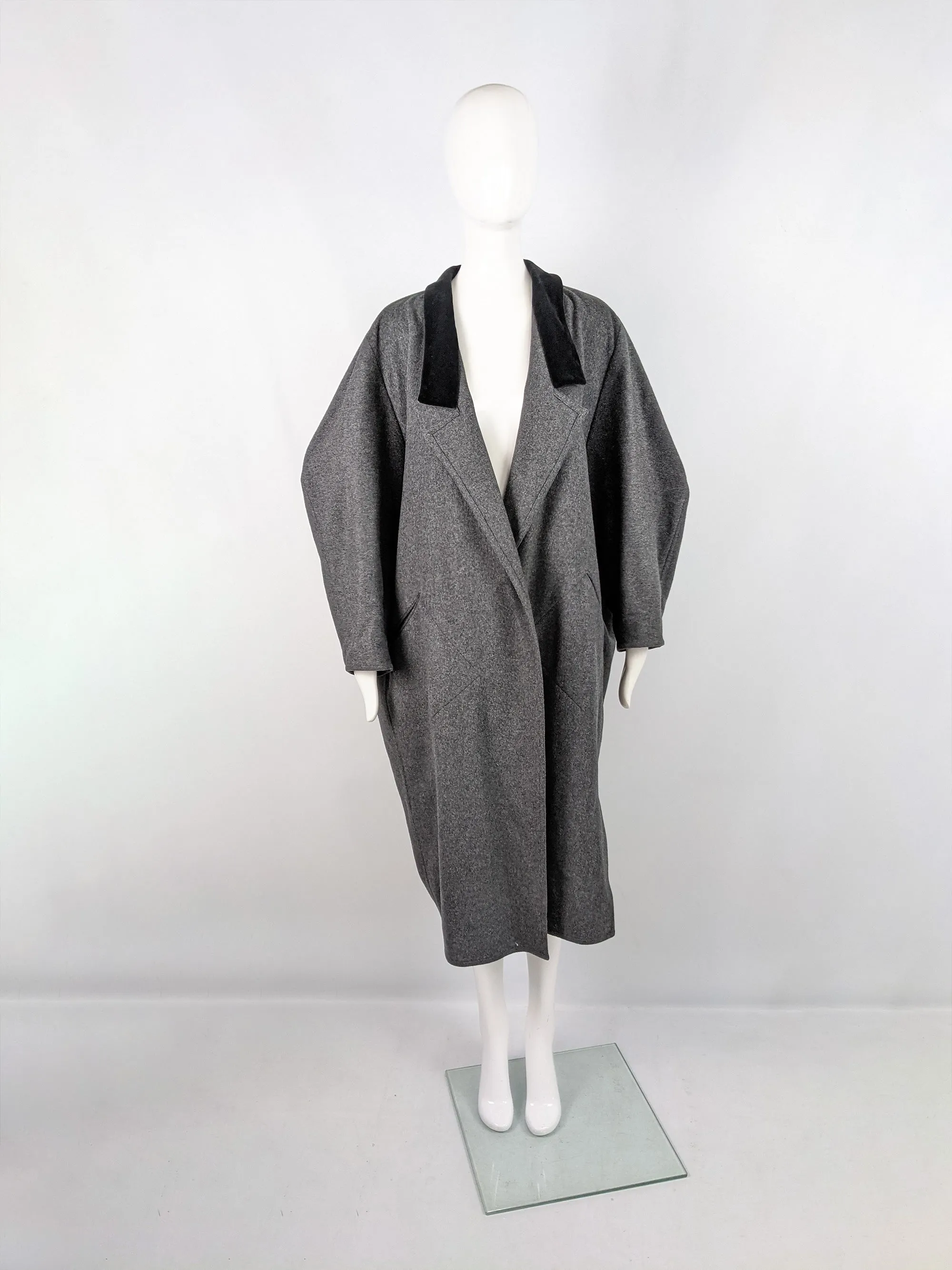 Vintage Grey Sculptural Wool Extreme Batwing Coat, 1980s