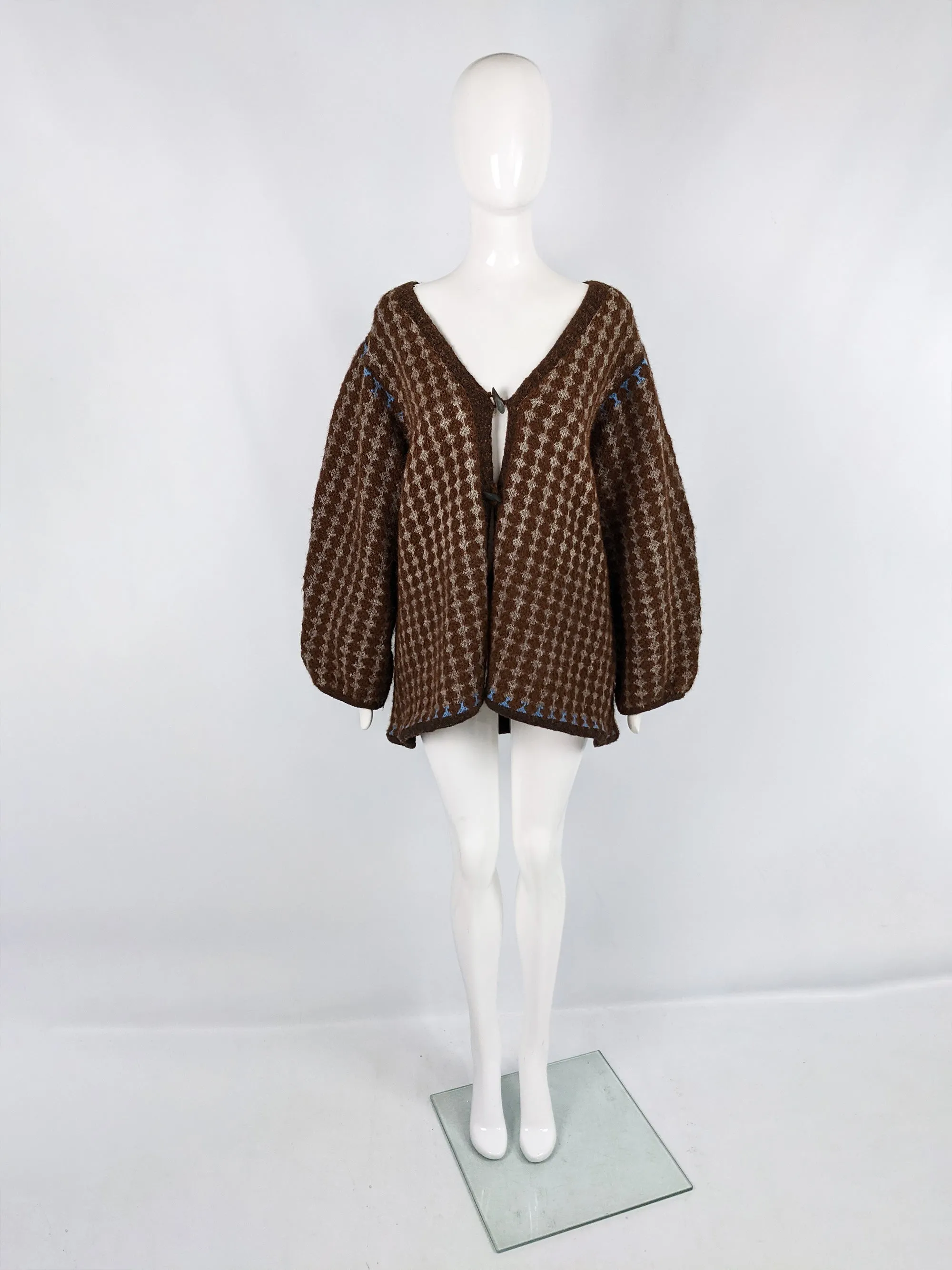 Vintage Hand Knit Sculptural Brown Godet Panel Jacket, 1980s