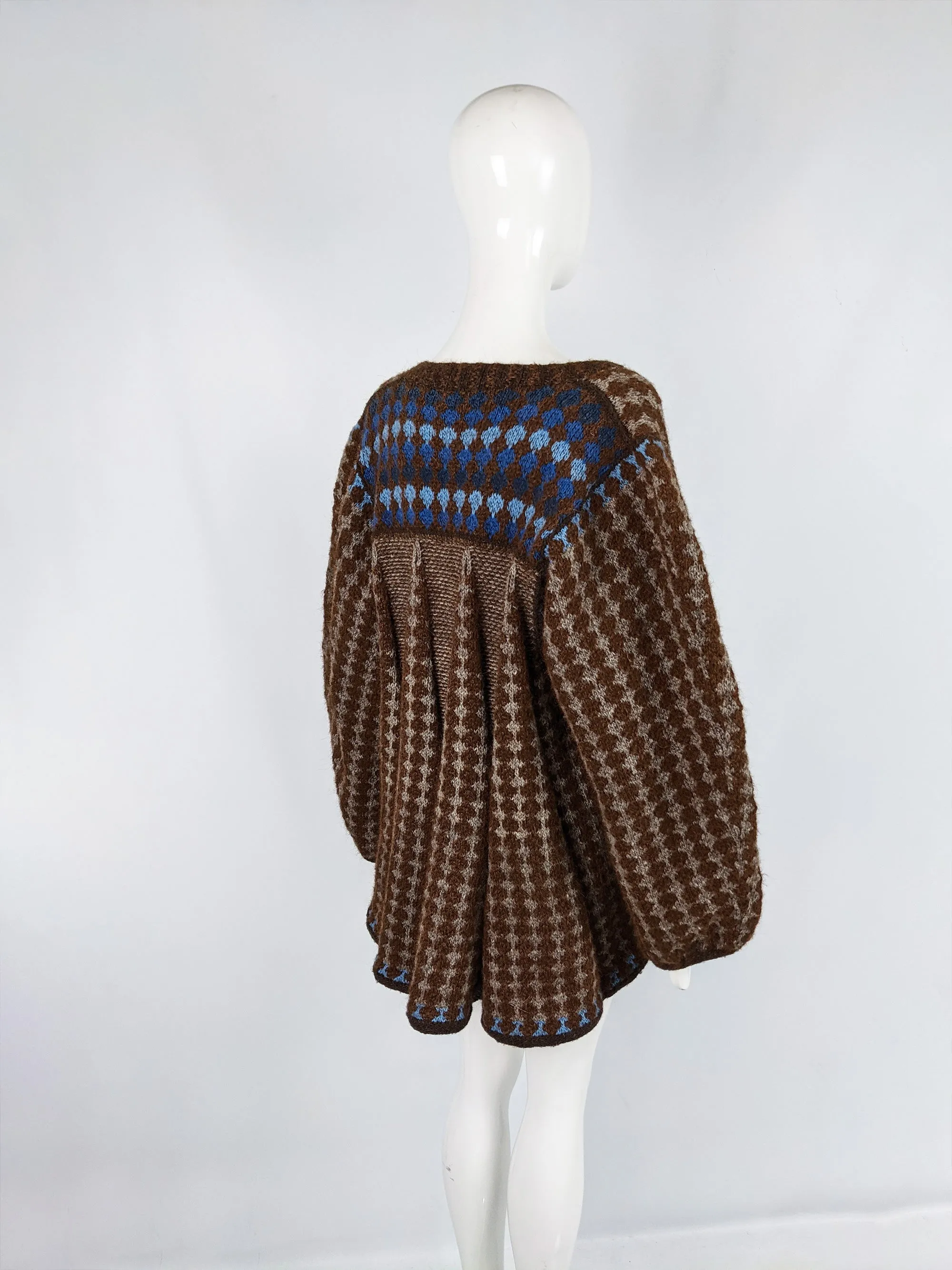 Vintage Hand Knit Sculptural Brown Godet Panel Jacket, 1980s